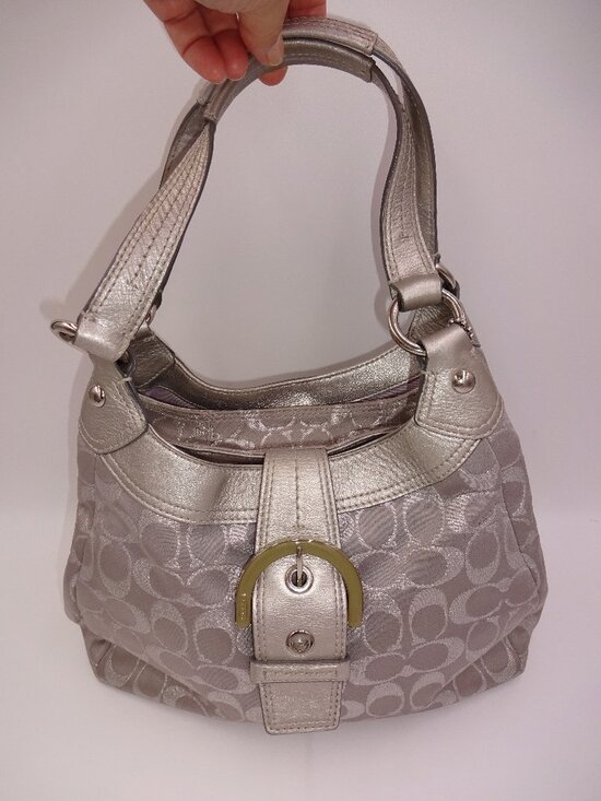 Coach Handbags - Coach Soho Metallic Silver Signature Jacquard Hobo Shoulder Bag Purse F18911